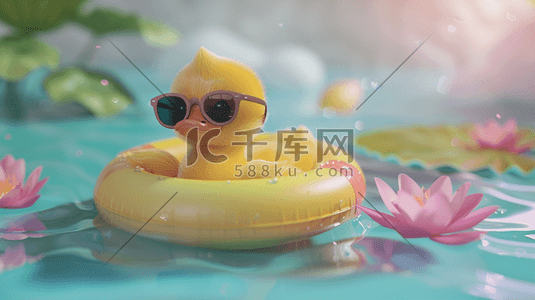 彩色泳池里小黄鸭泳圈眼镜的插画2