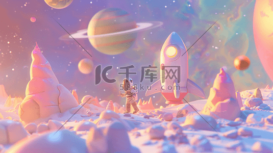 时代影视插画图片_彩色缤纷梦幻卡通星球宇宙飞船的插画