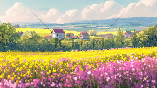 紫色田园户外风景景区的插画14