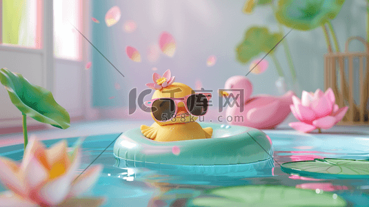 黄色小花朵插画图片_彩色泳池里小黄鸭泳圈眼镜的插画3
