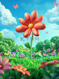 春天海报海报插画图片_草地上巨大的花朵春天插画海报