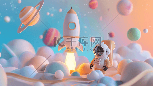 飞船宇航员星球插画图片_彩色缤纷梦幻卡通星球宇宙飞船的插画