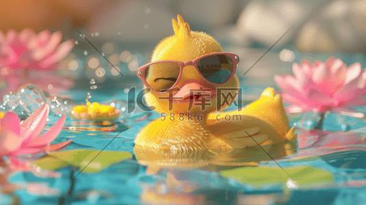 小黄人动画插画图片_彩色泳池里小黄鸭泳圈眼镜的插画10