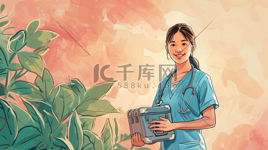 彩色手绘绘画医护人员护士的插画