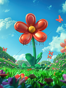 草地上巨大的花朵春天矢量插画