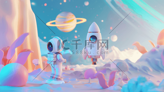 宇宙卡通星球插画图片_彩色缤纷梦幻卡通星球宇宙飞船的插画