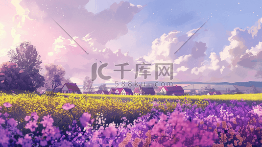 紫色田园户外风景景区的插画7