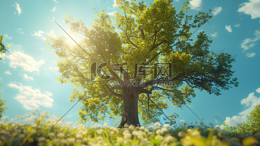 树下的阳光插画图片_树下明媚的阳光春天素材