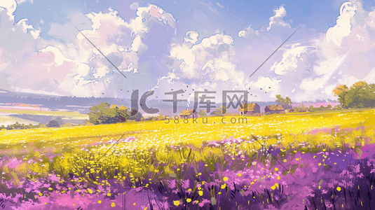 紫色田园户外风景景区的插画9