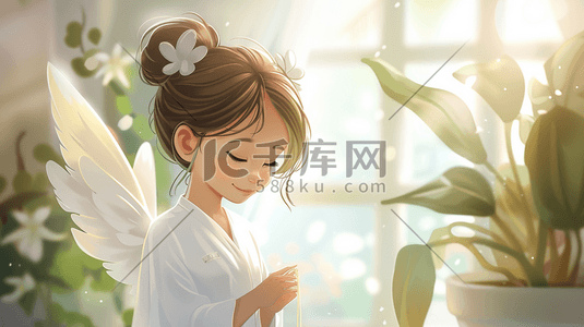 白色北京插画图片_白色简约艺术绘画白衣天使的插画