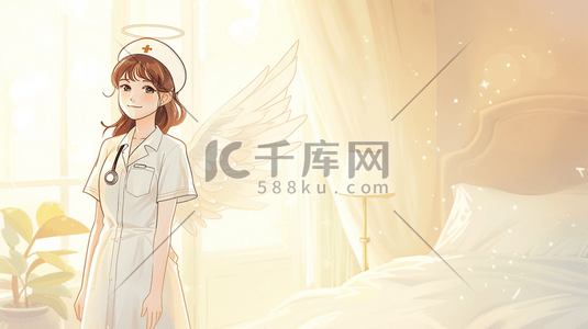 护士简约插画图片_白色简约艺术绘画白衣天使的插画