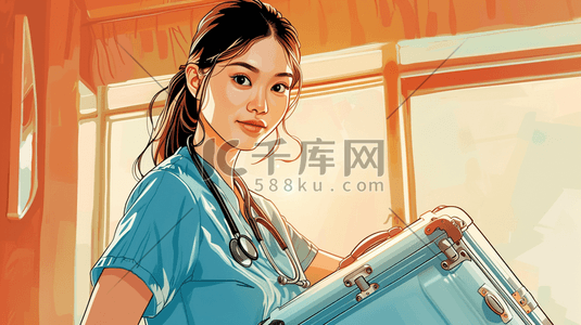 节日彩色插画图片_彩色手绘绘画医护人员护士的插画