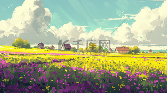 紫色田园户外风景景区的插画4
