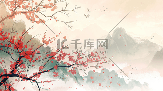 古韵名茶插画图片_彩色手绘绘画古风山水古韵景色的插画