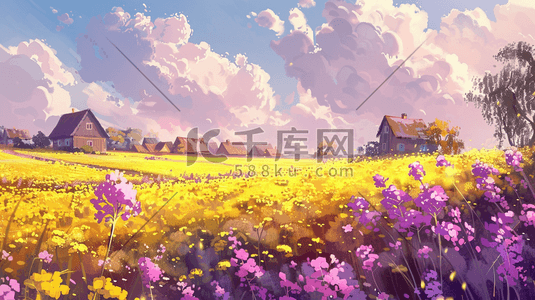 紫色田园户外风景景区的插画5