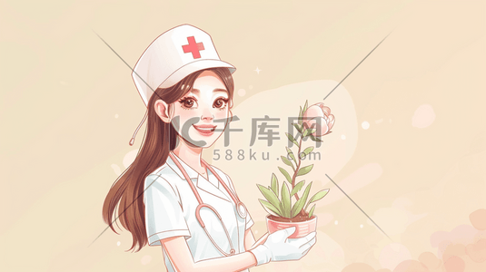 护士做操插画图片_彩色手绘绘画护士在诊室的插画