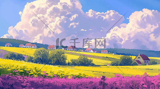 气雾剂详情模板插画图片_紫色田园户外风景景区的插画13