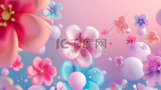 植物装饰花朵插画图片_彩色3D立体春季植物花朵装饰插画