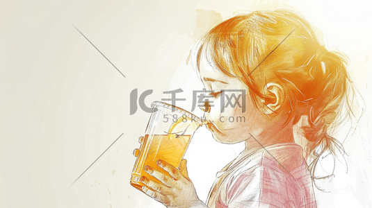 手拿饮料的女孩插画图片_彩色绘画水彩女孩手拿饮料的插画