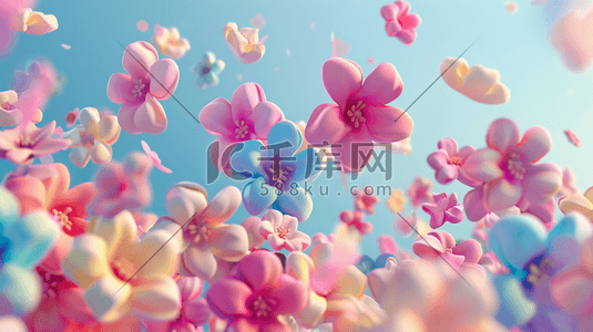 店铺装饰牌插画图片_彩色3D立体春季植物花朵装饰插画