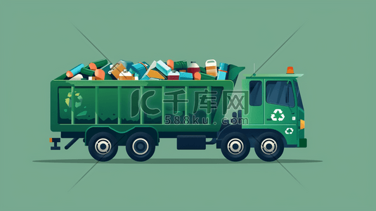 绿色酒瓶插画图片_装满货物的绿色大卡车插画