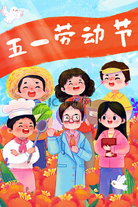 庆祝五一劳动节手绘海报插画