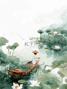 中国风水中滑行的小船插画