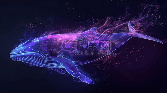 科技线稿插画图片_紫色科技感海洋鲸鱼插画