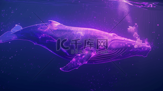 线科技感插画图片_紫色科技感海洋鲸鱼插画