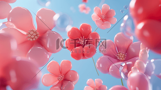 3d植物插画图片_彩色3D立体春季植物花朵装饰插画