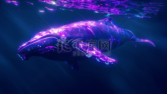 科技点线手插画图片_紫色科技感海洋鲸鱼插画
