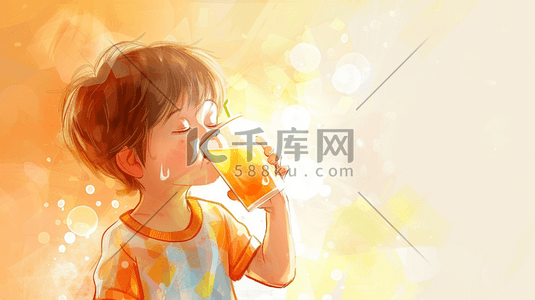 帅气手绘男孩插画图片_彩色手绘水彩男孩喝饮料的插画