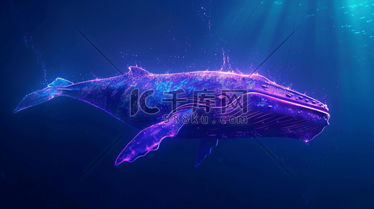 紫色科技插画图片_紫色科技感海洋鲸鱼插画