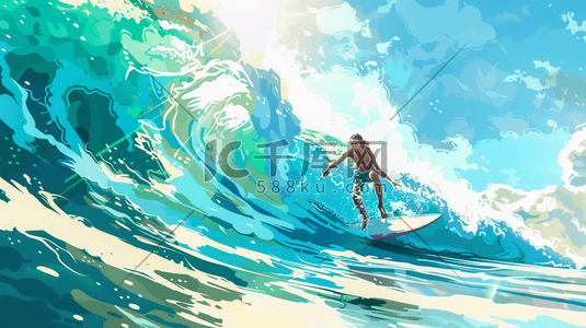 彩色海上男人冲浪滑板的插画18