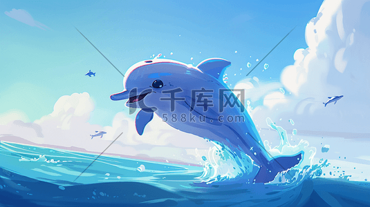 五四跳跃任务插画图片_可爱清新海里海豚跳跃的插画