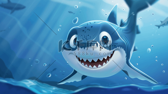 鲨鱼击鼓插画图片_蓝色深海鱼类鲨鱼的插画9