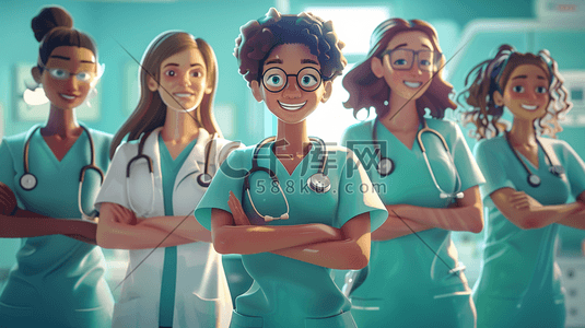 团队人员插画图片_手绘绘画医护人员工作的插画2