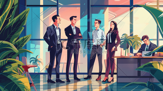 公司办公室的插画图片_彩色办公室商务人士办公的插画9