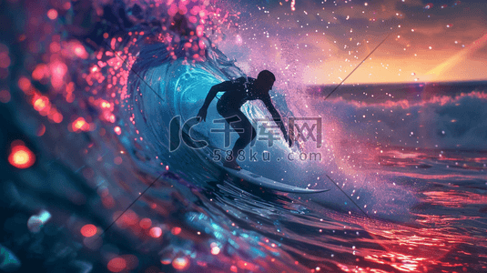 滑板运动插画图片_彩色海上男人冲浪滑板的插画8