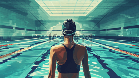 室内游泳池女子游泳的插画