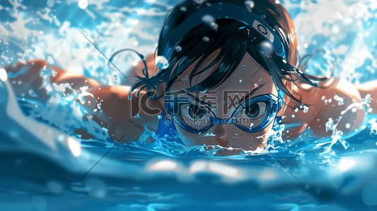 手绘发夹发带矢量图插画图片_手绘绘画女子带泳镜游泳的插画12