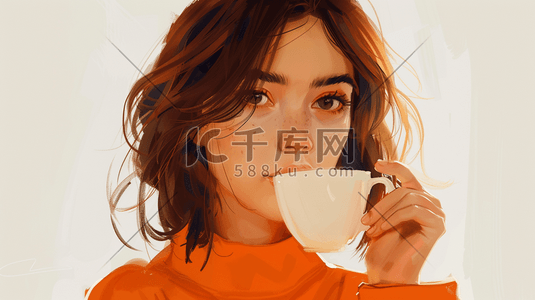 喝水杯子玻璃插画图片_彩色手绘时尚女性喝饮料的插画8