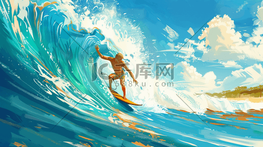 海上航行的船插画图片_彩色海上男人冲浪滑板的插画17