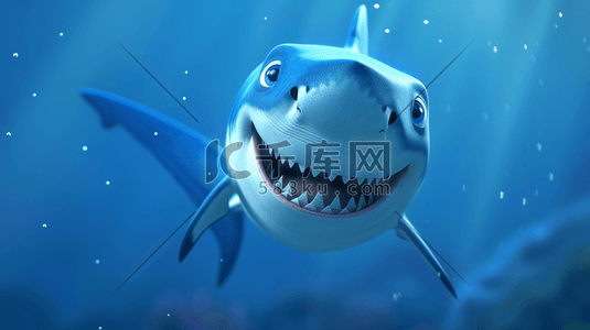 蓝色深海鱼类鲨鱼的插画1