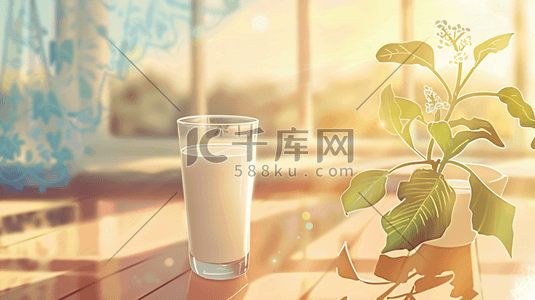 光明牛奶logo插画图片_彩色手绘室内手拿牛奶的插画