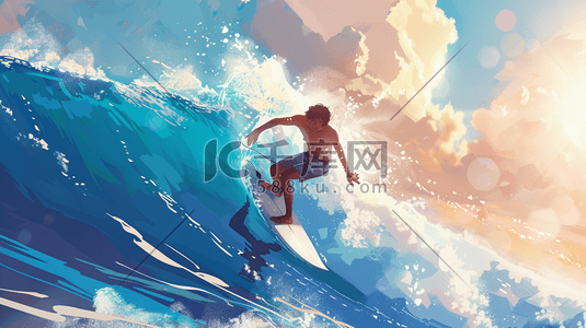 彩色海上男人冲浪滑板的插画12