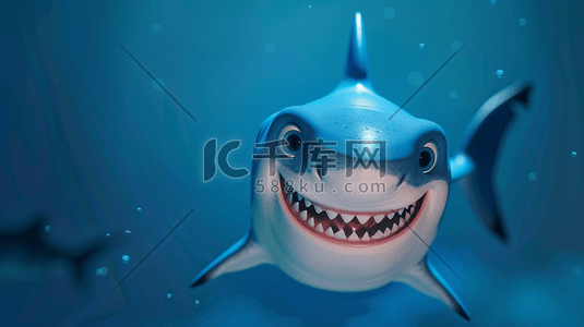 鲨鱼游动插画图片_蓝色深海鱼类鲨鱼的插画2