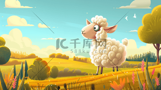 彩色手绘扁平化户外羊羔的插画3