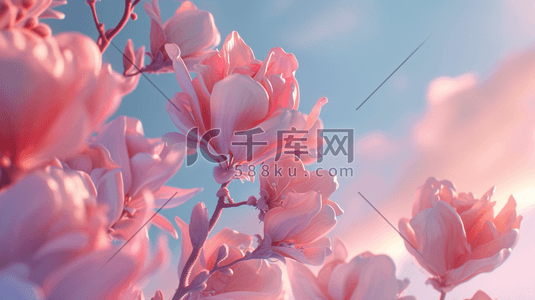 蓝天阳光下唯美花朵花丛的插画16