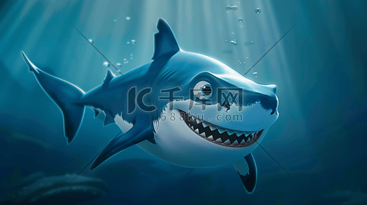 鲨鱼击鼓插画图片_蓝色深海鱼类鲨鱼的插画6